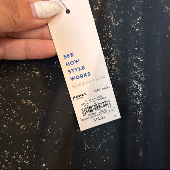 NWT Apt. 9 L Black and Gold Shimmer Top - Picture 3 of 5